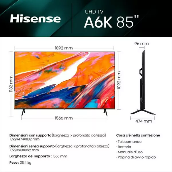 Hisense 85A69K Smarter led-fernseher 85" 4k uhd - schwarz – Bild 5