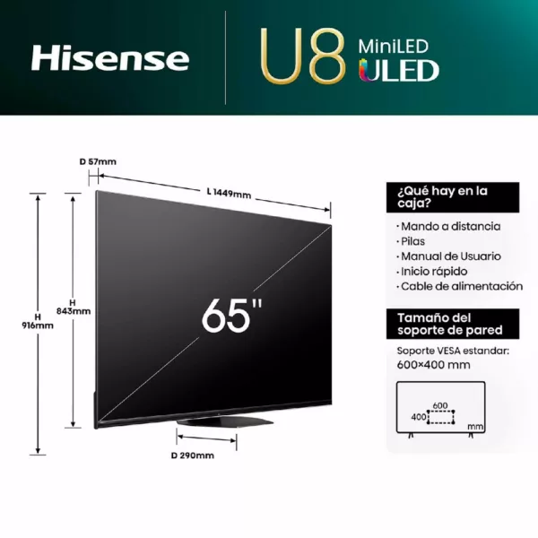 Hisense 65U8NQ Uled 65" 4k ultra hd mini-led-smart-tv – schwarz – Bild 6