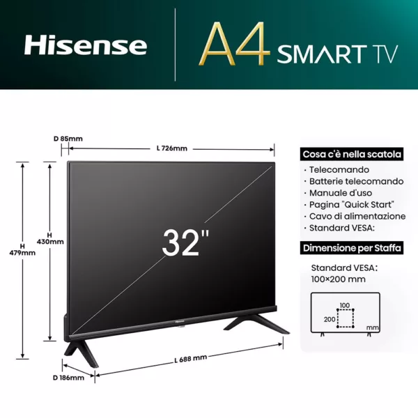 Hisense 32A4N Smarter led-fernseher 32" hd - schwarz – Bild 2